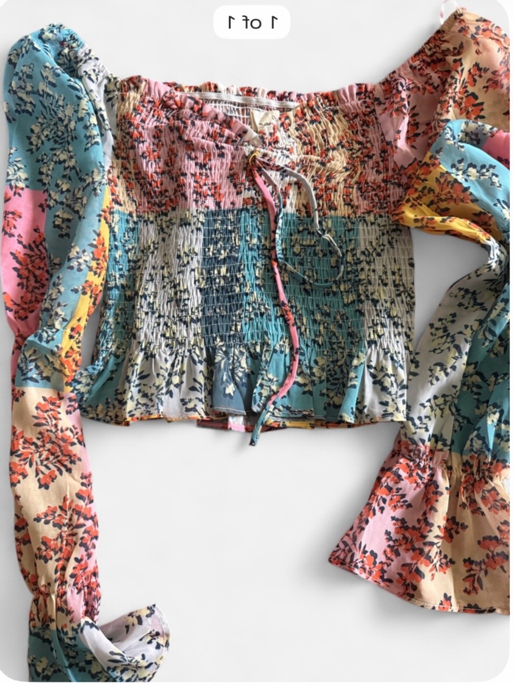Lena Multicolor Floral Smocked Off-Shoulder Crop Top